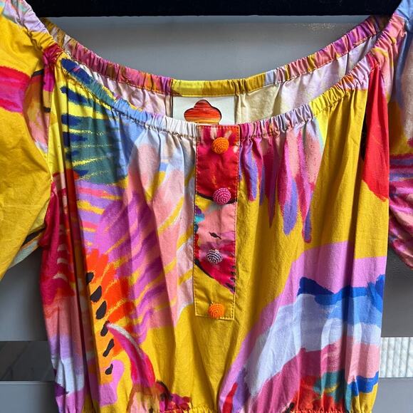 FARM Rio Neon Macaws Puff Sleeve Cotton Maxi Dress Size XS - Picture 4 of 8